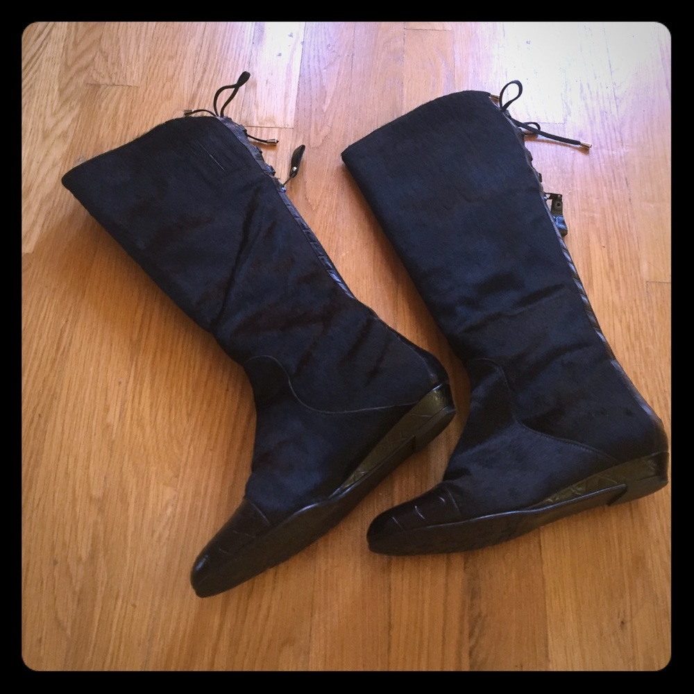 Miglorini Tall Leather Calfhair Boots 6.5 black