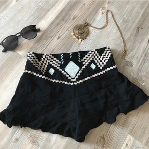 Black flowy stitched shorts
