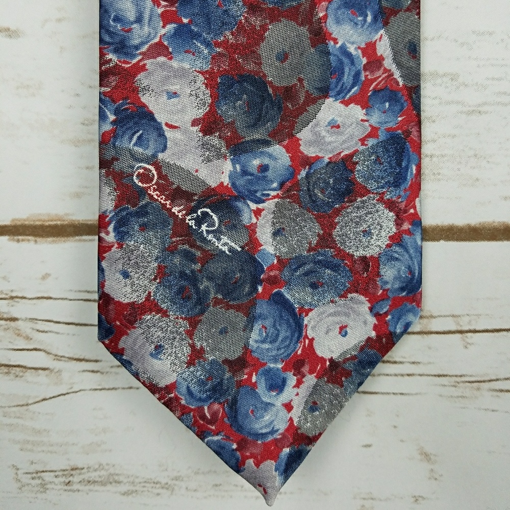 Oscar de la Renta Studio Tie Floral Red Blue Grey