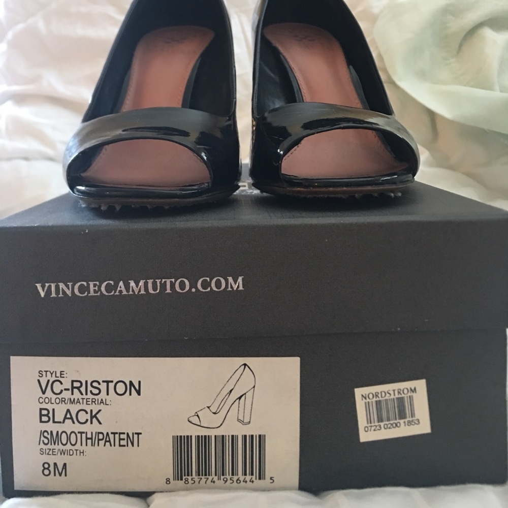 Vince Camuto patent peep toe pumps