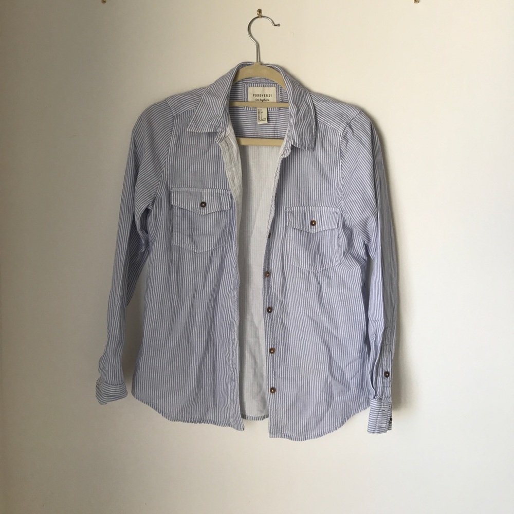 blue and white stripe button down