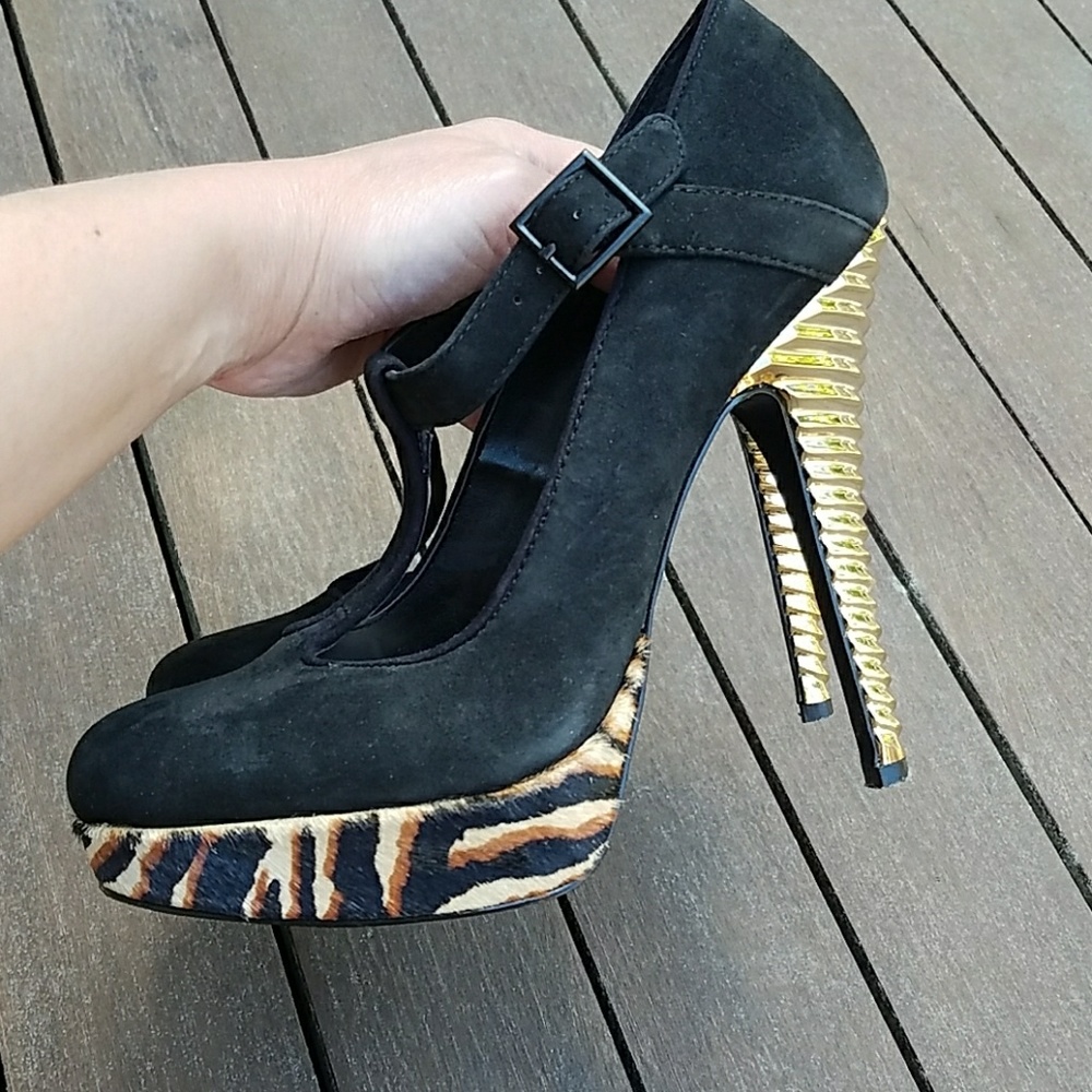 Leopard & Gold Platform Suede Shoes