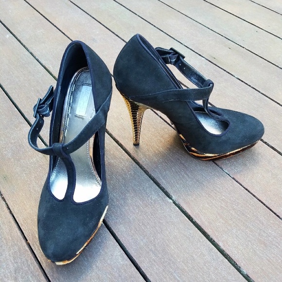 Leopard & Gold Platform Suede Shoes - Picture 1 of 8