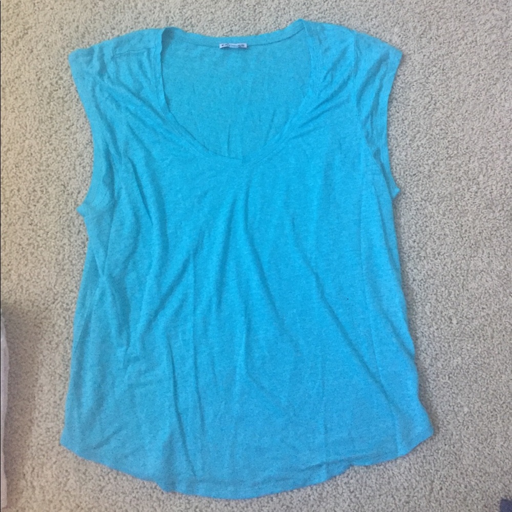 blue shirt with cap sleeves