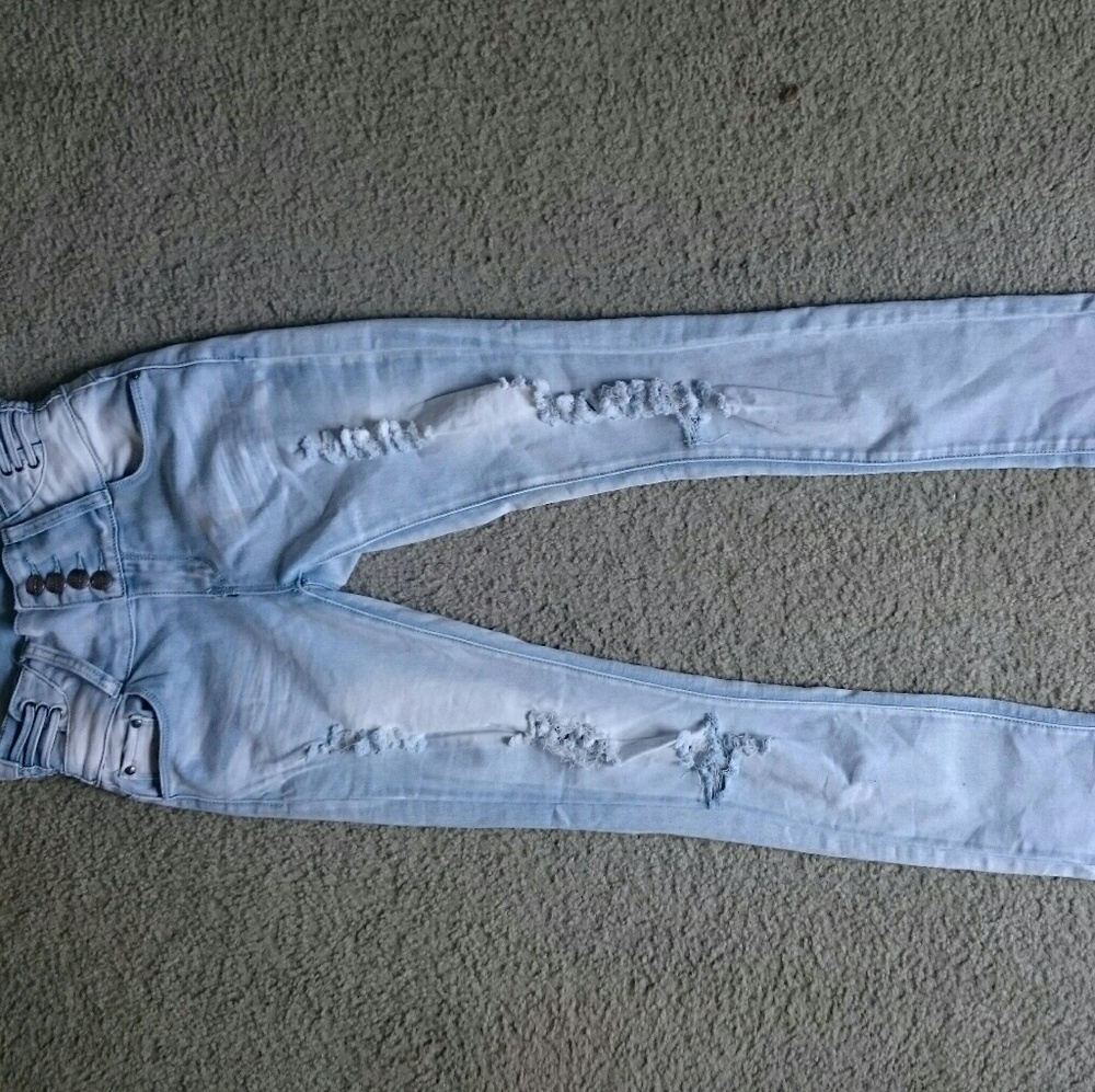 High waisted stretch destroyed jeans