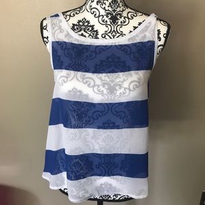 Blue and white see thru striped top