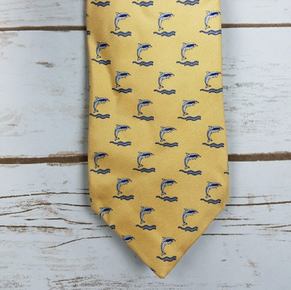 Brooks Brothers Nautical Dolphin Print Silk Tie