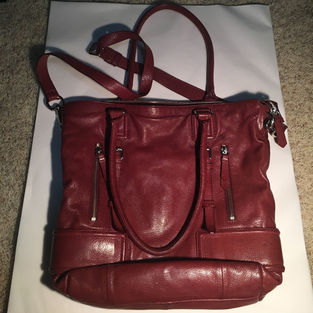 COLE HAAN Large Raspberry Leather Tote 👜