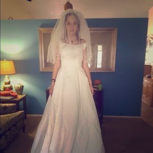 Wedding gown and veil