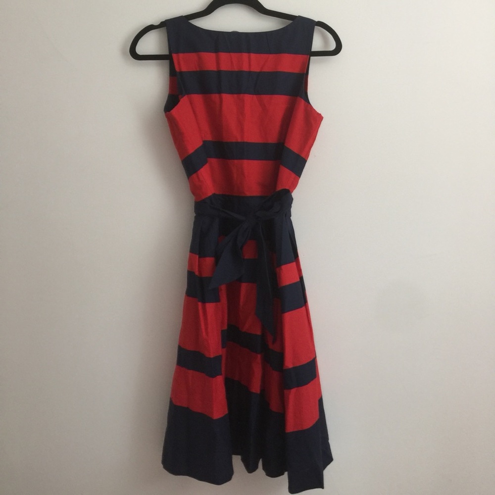 LL Bean Signature Poplin Dress navy red stripe 6
