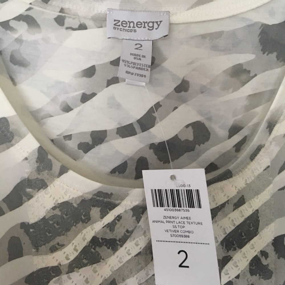 Chico's Zenergy Top Olive and Gray Animal Print - Picture 2 of 3