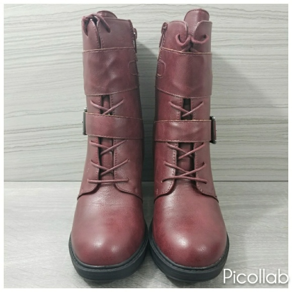JustFab Shoes - 💙WEEKEND ONLY💙         Burgundy Combat/Moto Boot