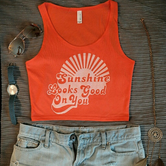 M/L Coral Sunshine Crop Tank Top - Picture 3 of 5