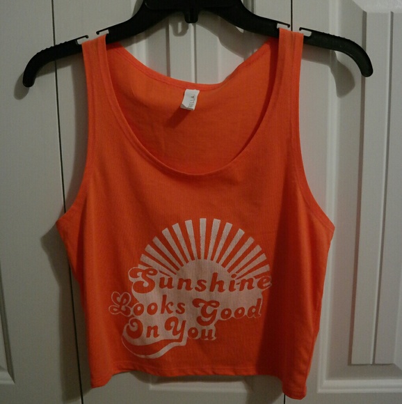 M/L Coral Sunshine Crop Tank Top - Picture 4 of 5