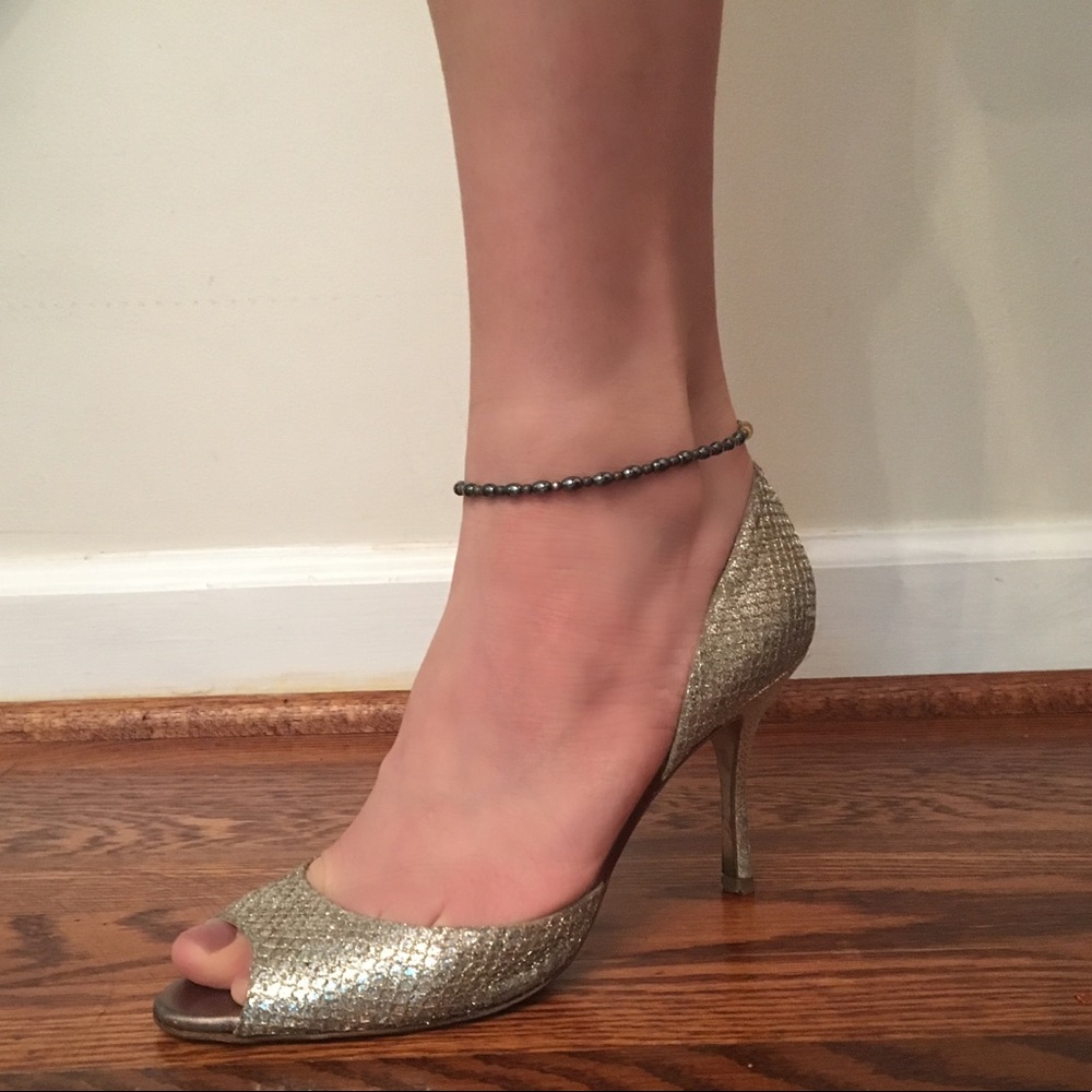 Beaded anklet gunmetal grey