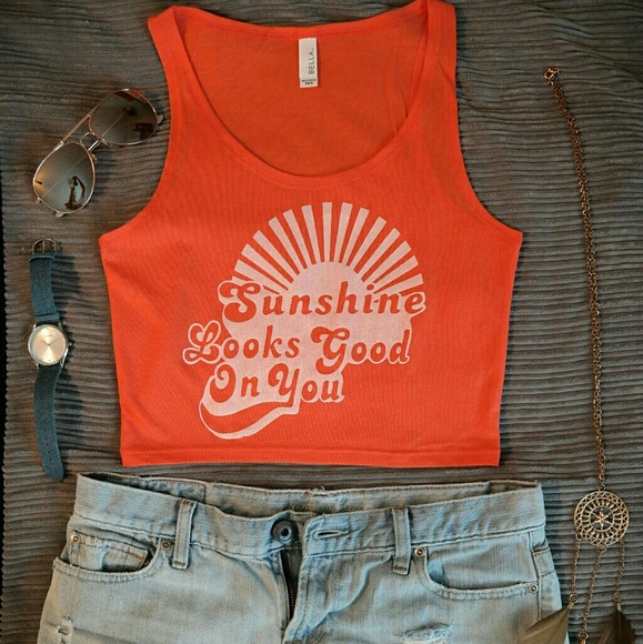 XS/S Coral Sunshine Crop Tank Top - Picture 4 of 6