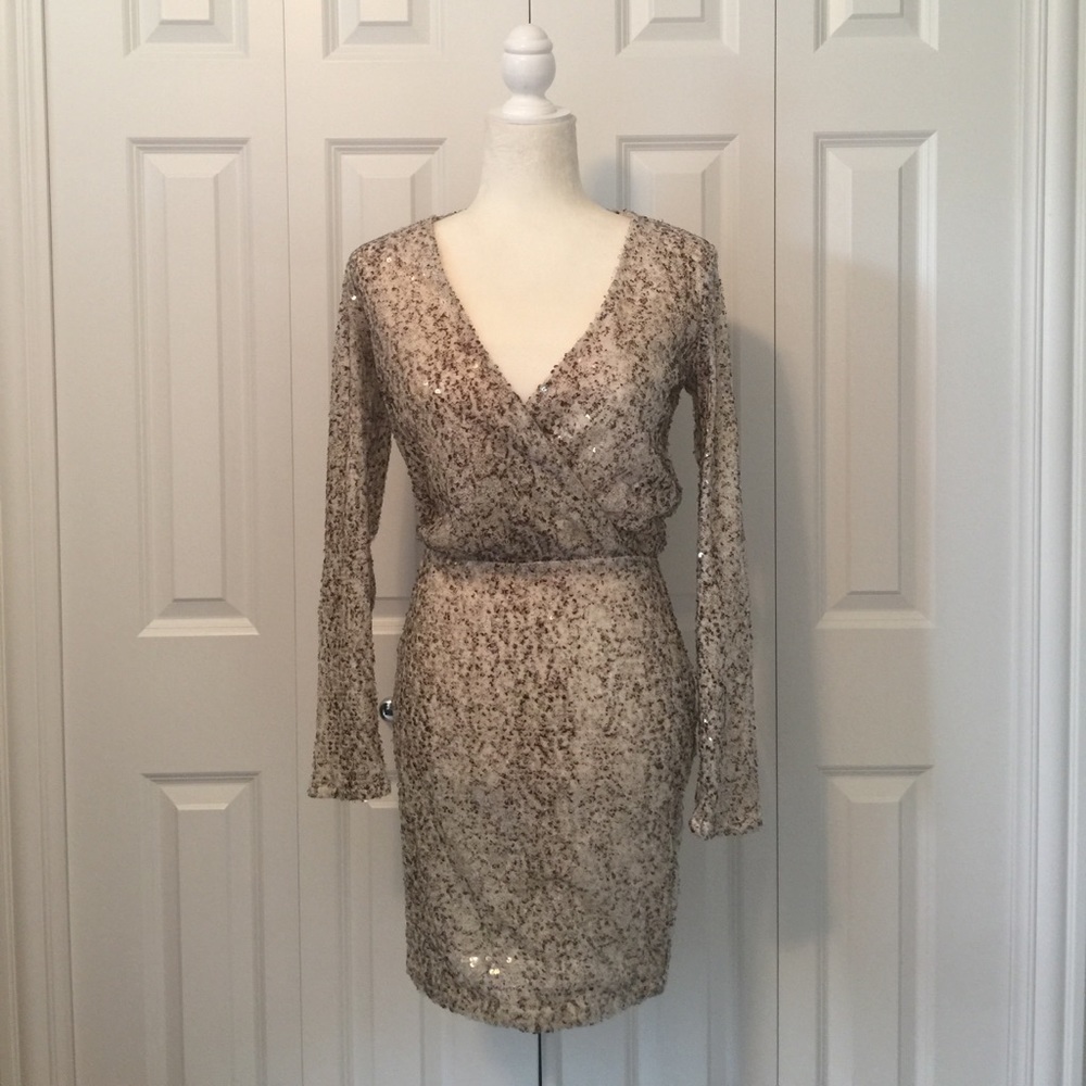 Gold Sequin Long Sleeve Dress