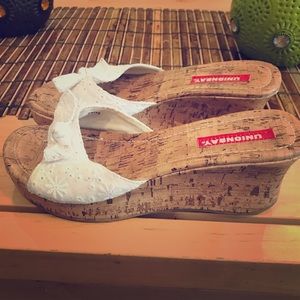 Unionbay white linen wedges