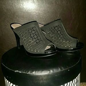 Black Impo peep toe heels