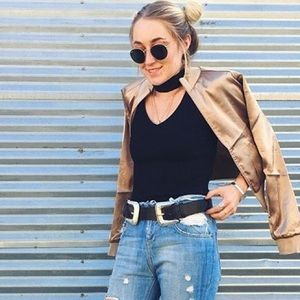 LF black ribbed choker v-neck sweater