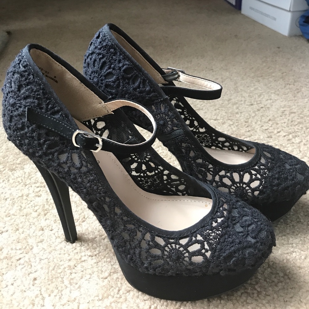Black lace heels