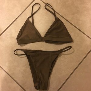 Two piece bikini, brown olive tone