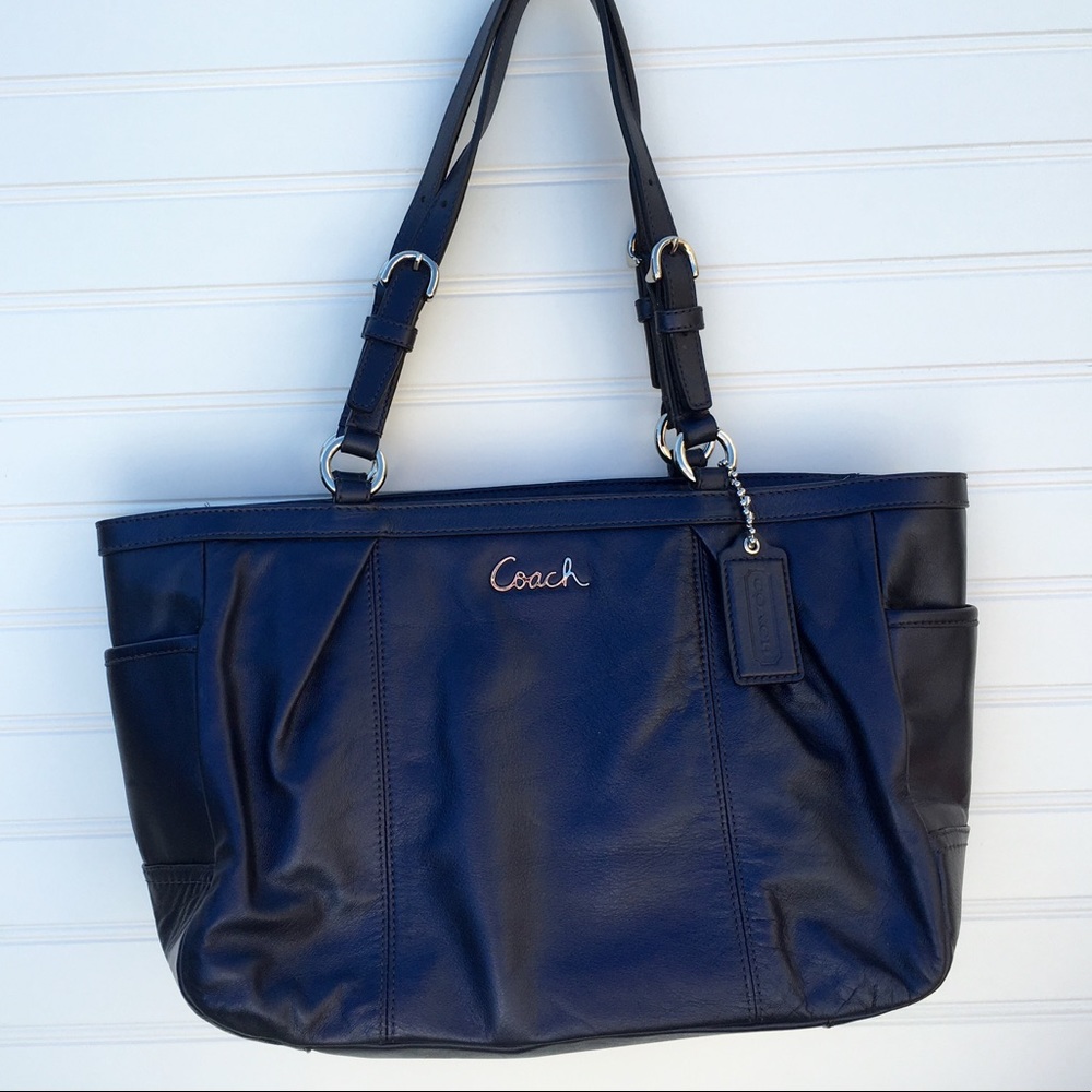 Coach East West Metallic Blue Leather Tote