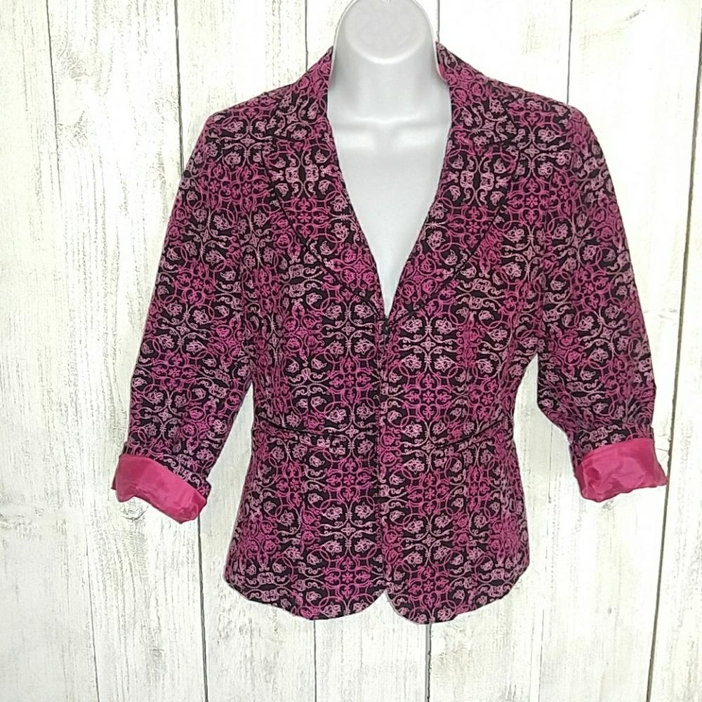 Talbots Pink and Black Embroidered Blazer