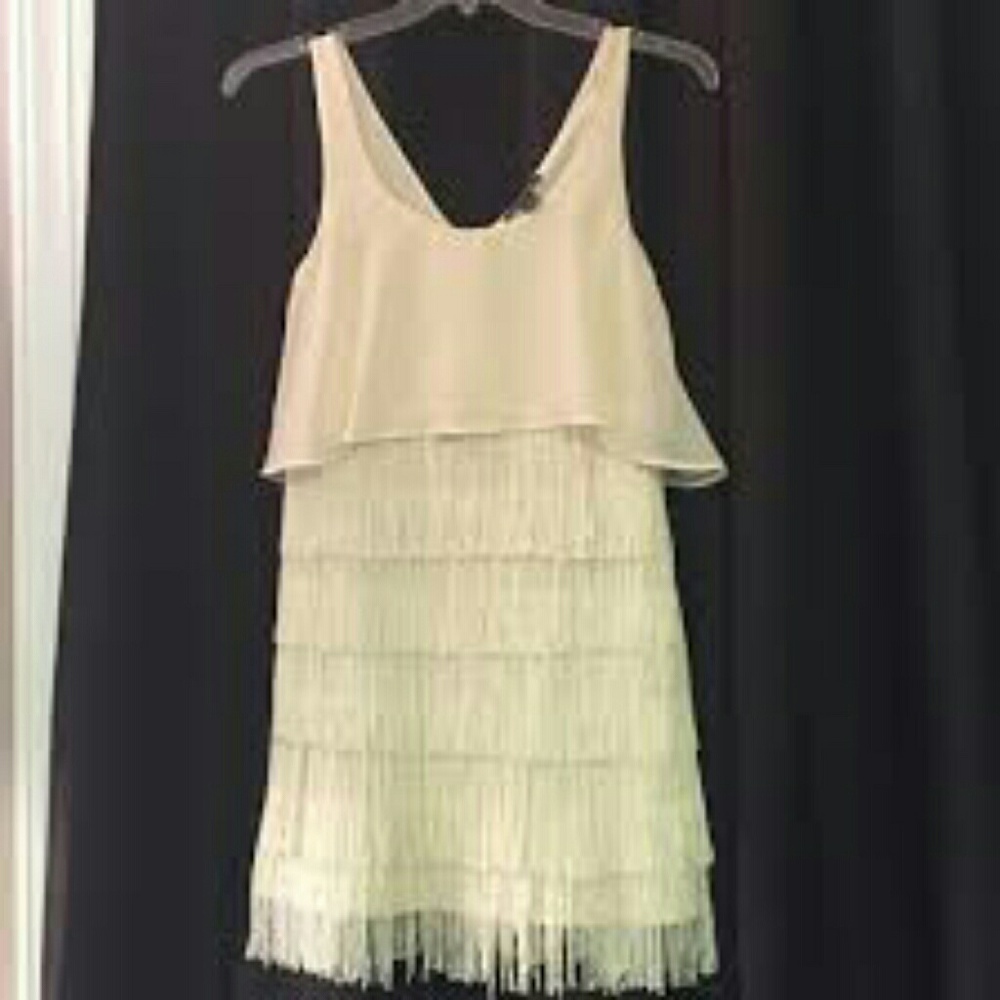 Cream flapper mini dress with fringe detail