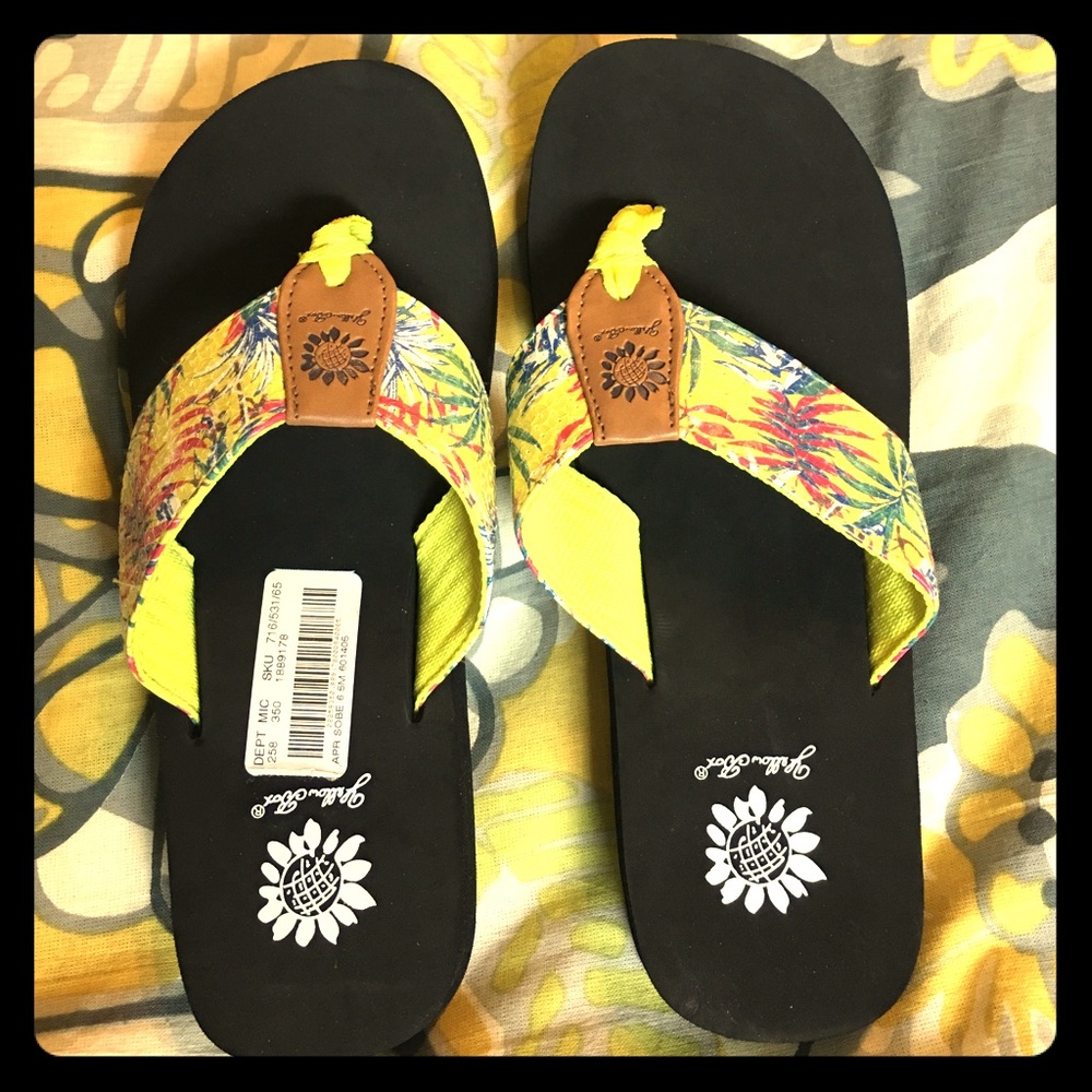 Yellow Box tropical flip flops