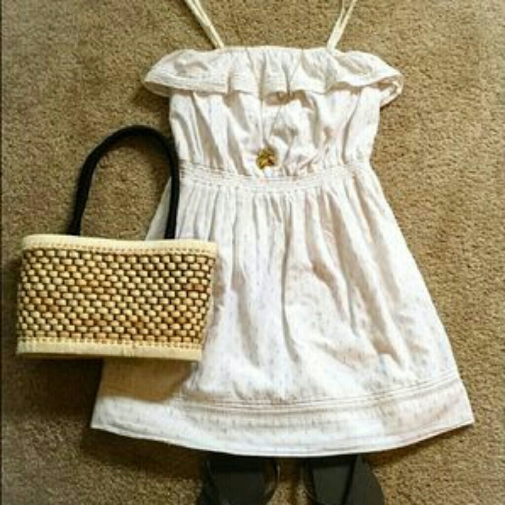 Express sleeveless ruffle white and gold sundress