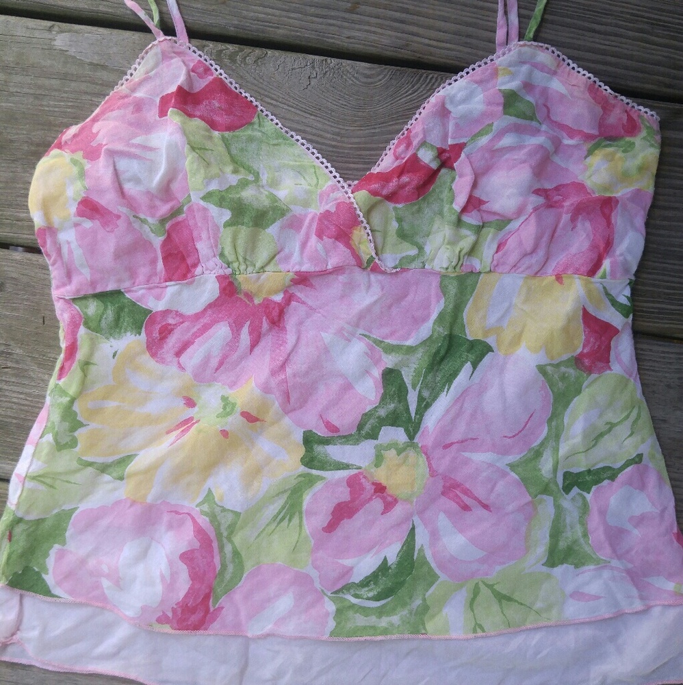 Pink n green floral shirt sz Sm