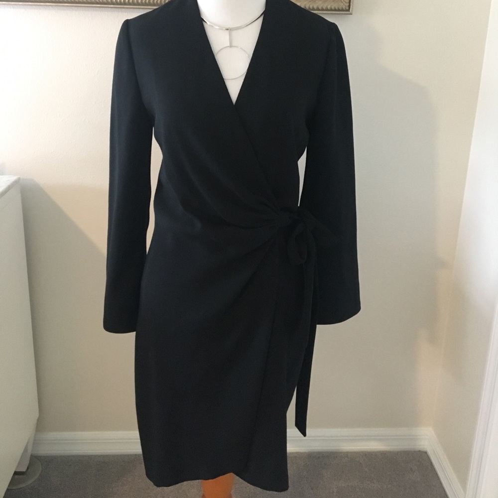Guy LaRoche couture black wool wrap dress