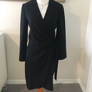 Guy LaRoche couture black wool wrap dress