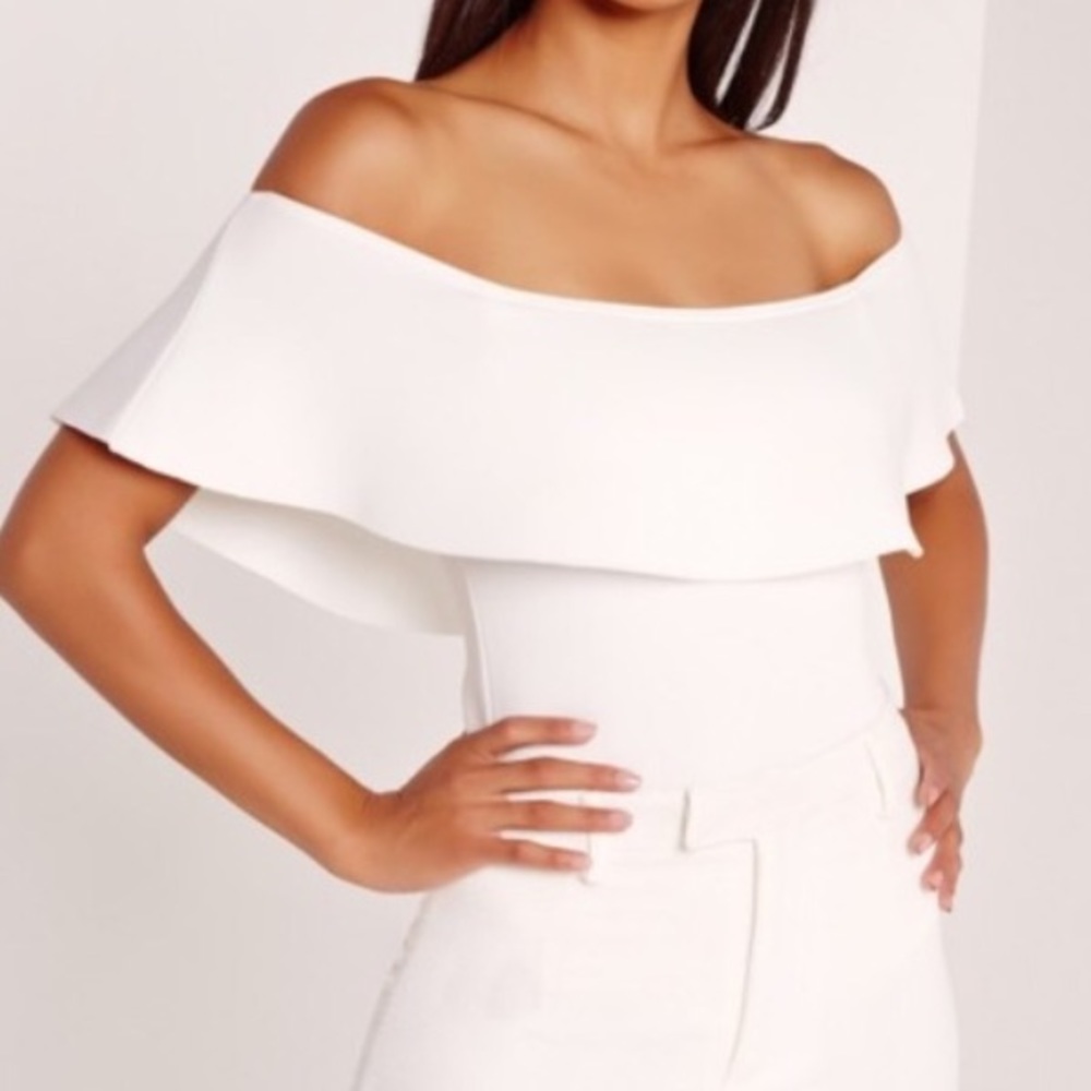 Off the shoulder white bodysuit