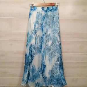 Blue Floral Chiffon Maxi Skirt