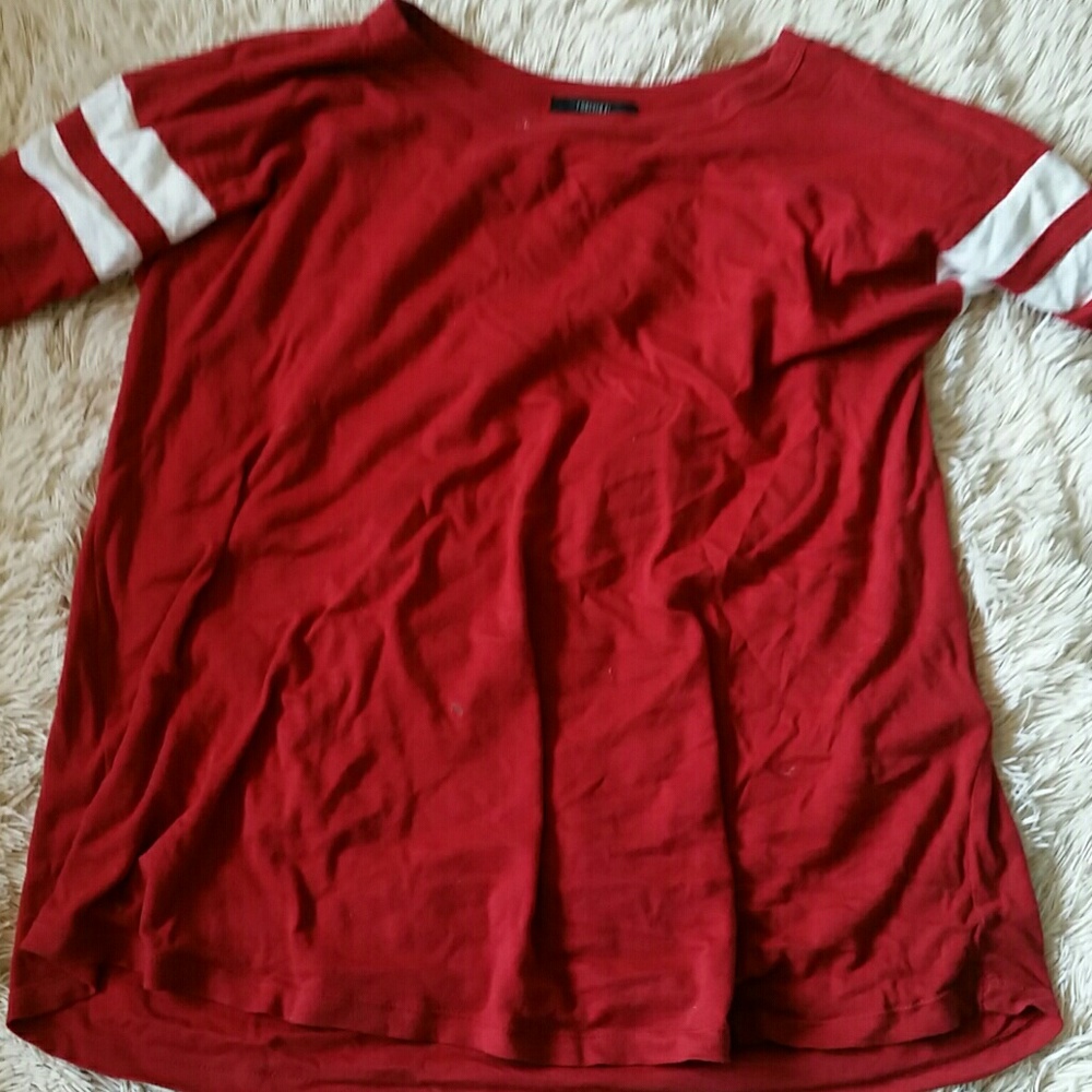 A red varsity looking top