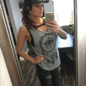 Boyfriend tank with feathers