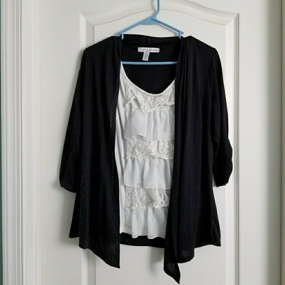 Ruffle top with attached throw over top