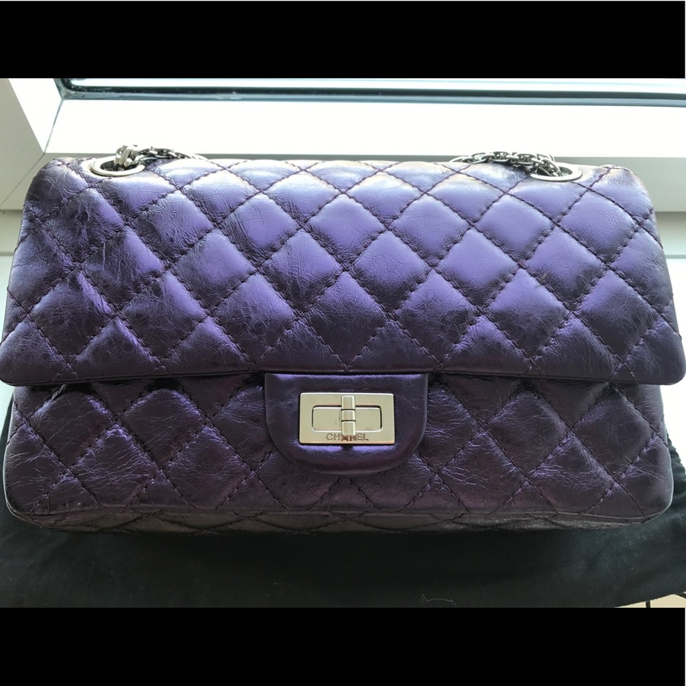 CHANEL PURPLE METALLIC REISSUE 225 DOUBLE FLAP