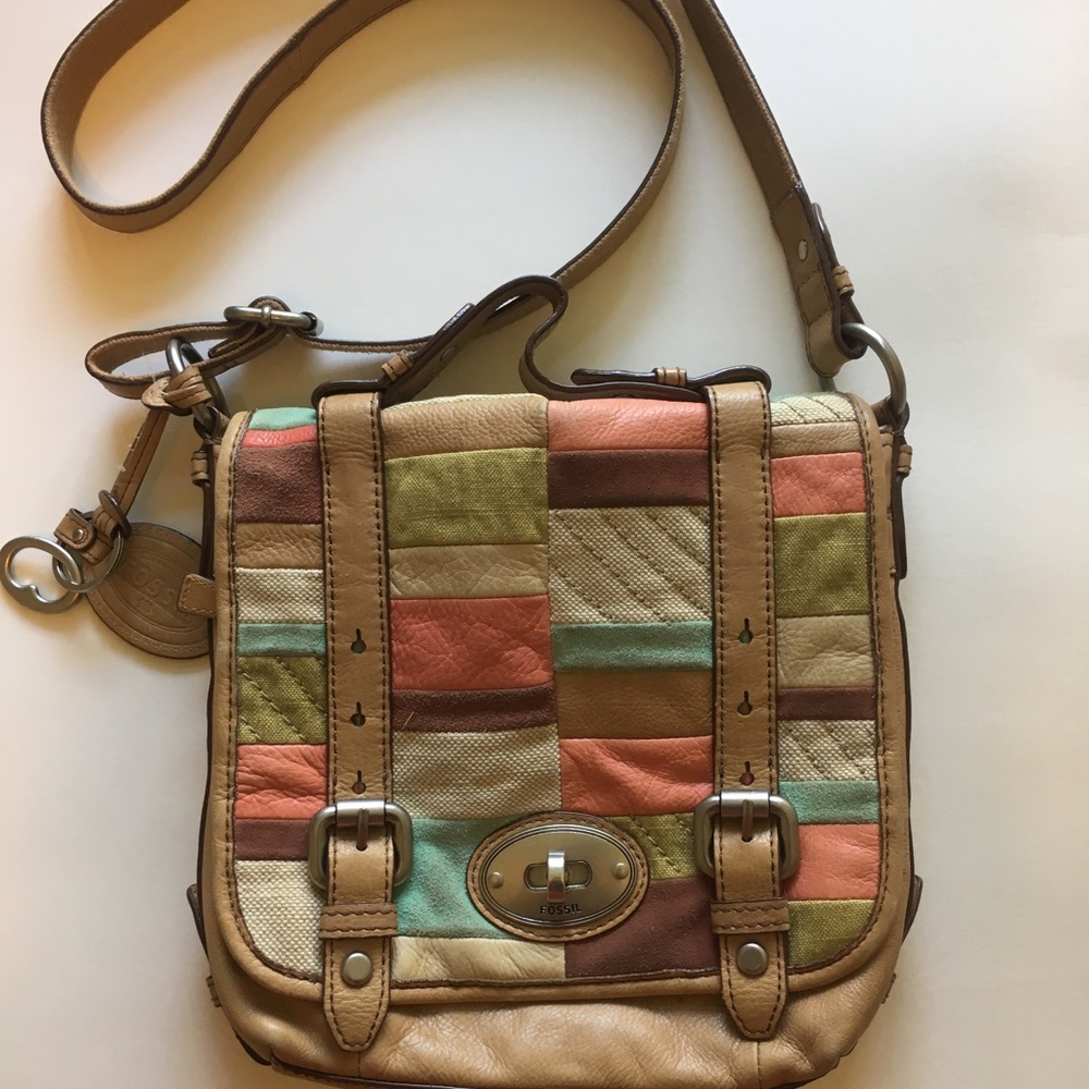 Multi colored Fossil genuine leather satchel