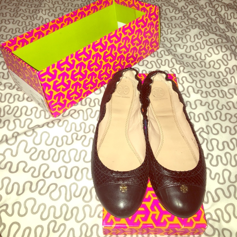 Tory Burch black snakeskin ballerina flats