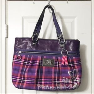 Coach Poppy Berry Tartan Plaid Tote
