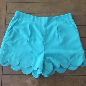 Teal Scalloped Shorts