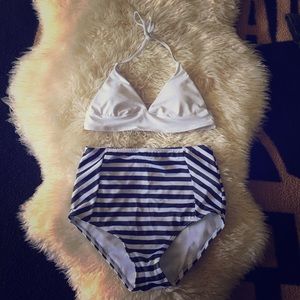 Black and white bikini bottoms with white top