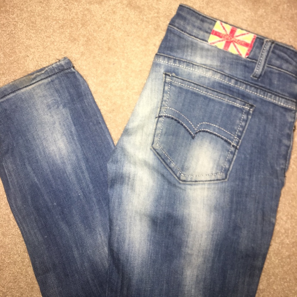 Machine distressed jeans