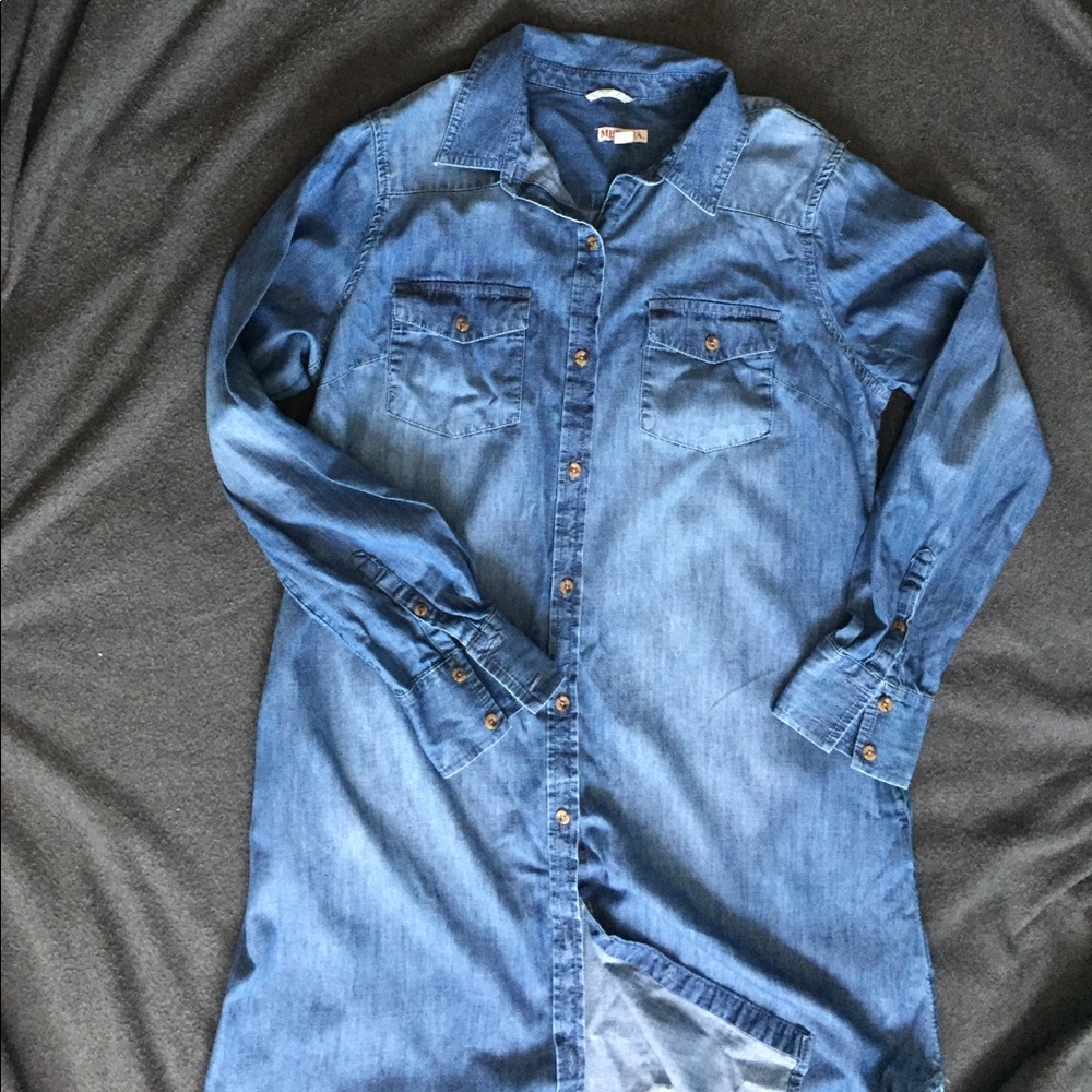 Long Sleeve Jean Dress WITH POCKETS