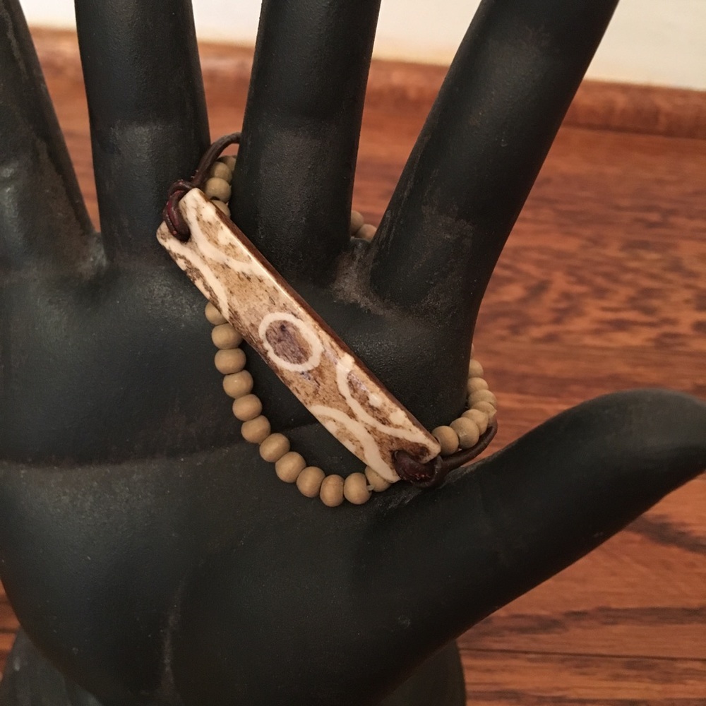 Hand painted wood bracelet & wooden bead bracelet