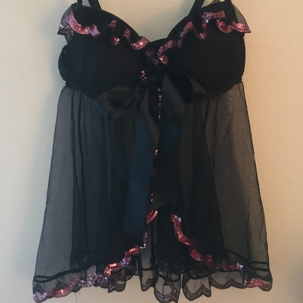 💕💖SALE!💖💕Black Sequin Trim Chemise & Panties