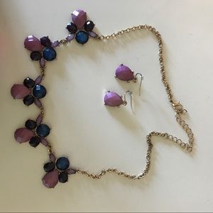 Purple/ Blue/ Gold Statement Necklace w/ earrings